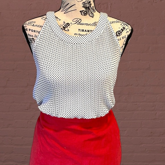 Adrianna Papell Sleeveless polka dot top with crinkle - Picture 1 of 16